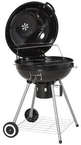 Barbecue a Carbone Carbonella Coperchio Termometro e Doppia Griglia in Metallo Nero