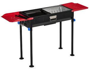 Barbecue a Carbone Carbonella 120x31x60-70 cm con Griglia e Teglia Nero