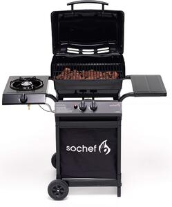 Barbecue a Gas GPL Pietra Lavica 2 Fuochi 7,6kW con Fornello Laterale Sochef Piùpepito