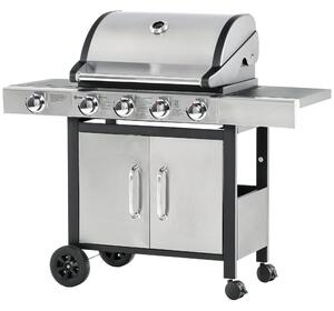 Barbecue a Gas GPL 4 Fuochi 3kW con Fornello Laterale Acciaio