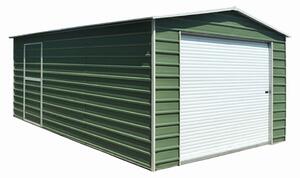 Capannone Box con Saracinesca in Lamiera Verde per Deposito Attrezzi 370x790x280cm Enaudi