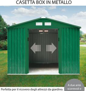 Casetta Box da Giardino in Lamiera Verde per Deposito Attrezzi 257X184X199 Cm Bertozzi