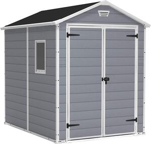 Casetta da Giardino Porta Attrezzi 185,8x236,8x227 cmin Resina Effetto Legno Keter Manor 6x8 Grigia