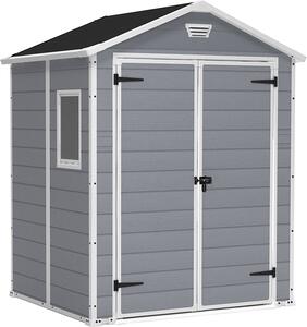 Casetta da Giardino Porta Attrezzi 185x152x226 cmin Resina Effetto Legno Keter Manor 6x5 Grigia