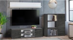 Parete attrezzata da soggiorno moderna, Mobile porta TV con 1 credenza con anta reversibile, Mensola abbinata, colore Antracite