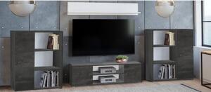 Parete attrezzata da soggiorno moderna, Mobile porta TV con 2 credenze con anta reversibile, Mensola abbinata, colore Antracite