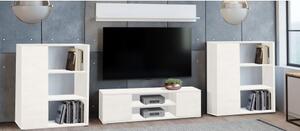 Parete attrezzata da soggiorno moderna, Mobile porta TV con 2 credenze con anta reversibile, Mensola abbinata, colore Bianco