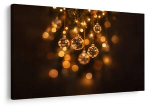 Quadro su tela – Palline di Natale dorate tra le luci
