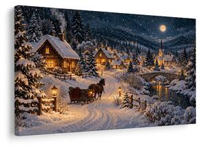 Quadro su tela – Villaggio invernale al chiaro di luna
