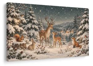 Quadro su tela – Bosco invernale con cervi