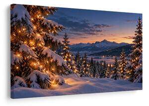 Quadro su tela – Paesaggio invernale con lucine