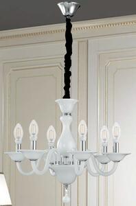 Lampadario a sospensione classico pasta di vetro bianco finiture cromate e14 - Gt Luce