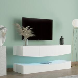 Mobile Porta TV Sospeso Moderno con Illuminazione LED, 3 Ripiani, in Truciolare, 180x40 cm - Mobiletto Porta TV Particolare, Bianco