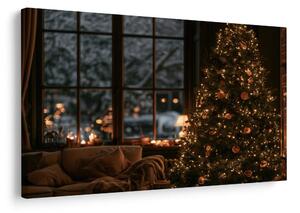 Quadro su tela – Albero di Natale in un interno accogliente