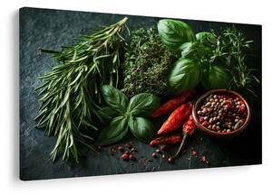 Quadro su tela – Erbe aromatiche e spezie sul tavolo
