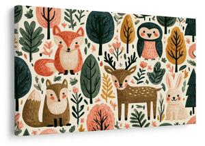 Quadro su tela – Animaletti del bosco dai colori pastello