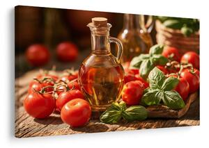Quadro su tela – Pomodori, basilico e olio d’oliva