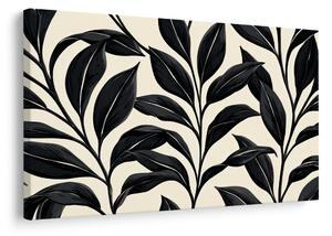 Quadro su tela – Foglie nere grafiche su beige