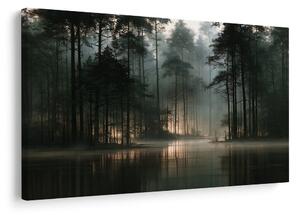 Quadro su tela – Foresta nebbiosa sul lago