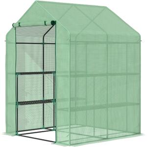 Serra da Giardino con Scaffali 143x138x190 cm in PE e Porta Avvolgibile Verde