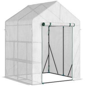 Serra da Giardino con 2 Scaffali 143x143x195cm Porta Avvolgibile Bianca