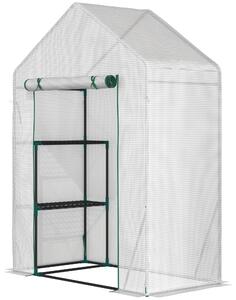 Serra da Giardino 143x73x195 cm 2 Scaffali Porta Avvolgibile Bianco