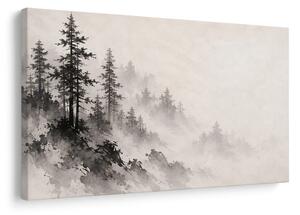 Quadro su tela – Foresta montana nebbiosa a inchiostro