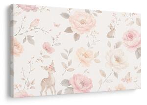 Quadro su tela – Fiori delicati con animali del bosco