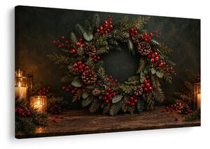 Quadro su tela – Ghirlanda natalizia con bacche rosse