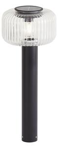 Dissuasore da esterno moderno nero con vetro scanalato con LED solare IP65 - Ribble Mushroom