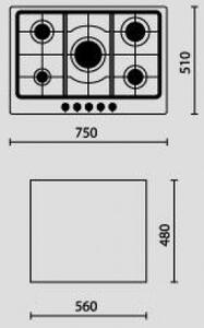 Plados STAR75 UG94 Serie Classica / Moderna Piano Cottura 5 Fuochi a Gas 75 cm (1 Bruciatore Wok Tripla Corona) colore Avena