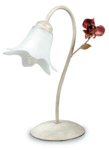 Lumetto rose bianco rosso metallo diffusore vetro lampada da tavolo classica e14 - Gt Luce