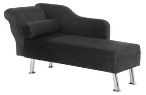 Divano Chaise Longue con Cuscino Rotondo in Flanella Nero 160x56x75 cm