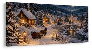 Quadro su tela – Villaggio di montagna innevato di notte