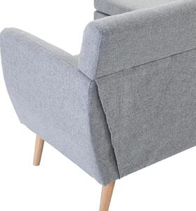Divano a 3 Posti con Chaise Longue Poggiapiedi e Cuscini in Tessuto di Lino Grigio