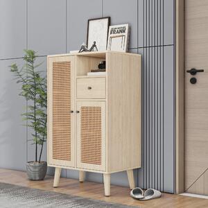 Credenza Moderna in Stile con 2 Ante in Rattan e 1 Cassetto, Ampio Spazio di Stoccaggio, 60x40x101 cm, per Cucina o Soggiorno, Colore naturale