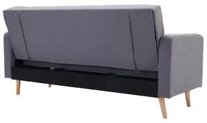 Divano Letto 3 Posti in Tessuto di Lino Imbottitura Extra con Piedini in Legno Grigio Chiaro