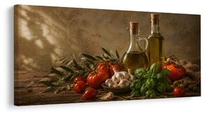 Quadro su tela – Composizione rustica di pomodori e basilico