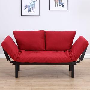 Divano Letto 2 Posti in Tessuto di Lino Rosso 166x70x80 cm