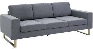 Divano 3 Posti con Cuscini in Tessuto di Lino Grigio scuro 200x82x78 cm
