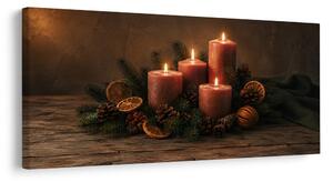 Quadro su tela – Candele natalizie e pigne