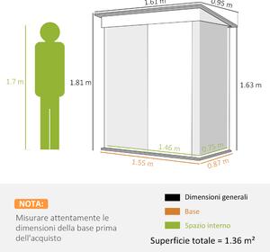 Outsunny Casetta da Giardino Porta Attrezzi in Acciaio con Porta Bloccabile, 161x95x163/181cm, Verde