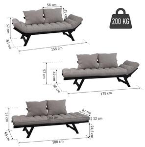 Divano Letto Chaise Longue 3 Posizioni 155x65x57 cm in Acciaio e Tessuto Lino Grigio