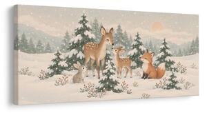 Quadro su tela – Capriolo con volpe nella neve