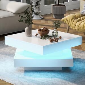 Tavolino da Salotto Moderno Quadrato Lucido con Piatto Rotante a 360° e Illuminazione LED a 16 Colori, 70x70x36 cm, Bianco