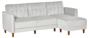 Divano Letto Angolare 218x110x66 cm con Penisola in Legno e Tessuto Grigio Chiaro