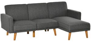 Divano Letto Angolare 194x134x78 cm con Penisola in Legno e Tessuto Grigio Scuro