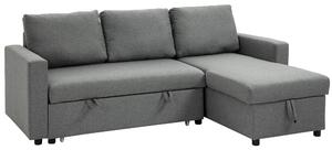 Divano Letto 3 Posti con Chaise Longue Contenitore 211,5x146x85 cm in Tessuto Effetto Lino Grigio