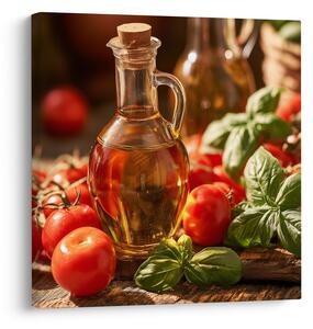 Quadro su tela – Sapori mediterranei con pomodori e basilico
