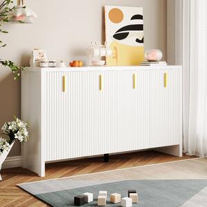 Credenza Moderna Minimalista con Maniglie Dorate e Ripiani Regolabili, 140x38x80 cm - Perfetta per Cucina e Soggiorno, Bianco